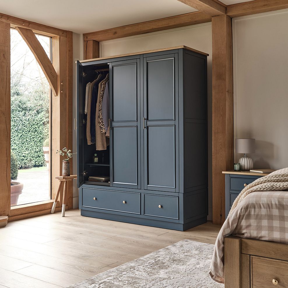 Richmond Smoked Oak Finish and Ink Blue Painted Hardwood Triple Wardrobe 5