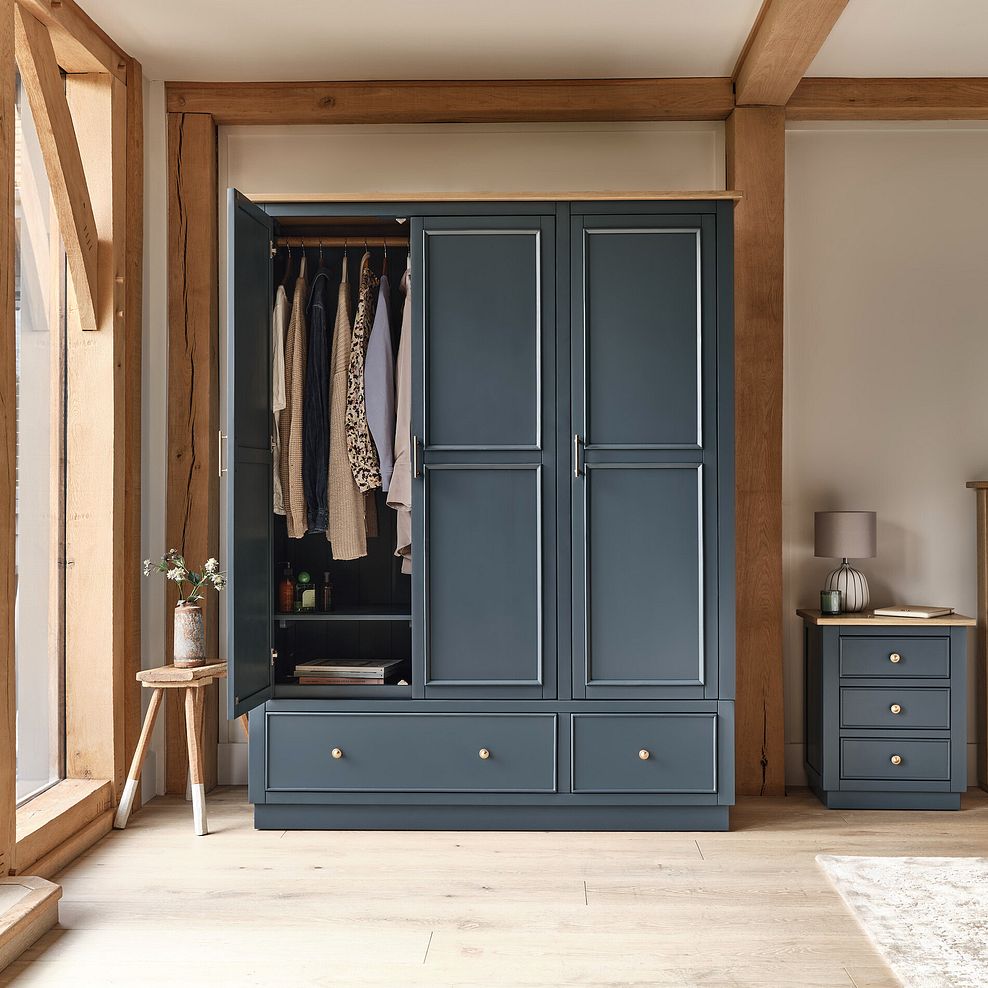Richmond Smoked Oak Finish and Ink Blue Painted Hardwood Triple Wardrobe 2