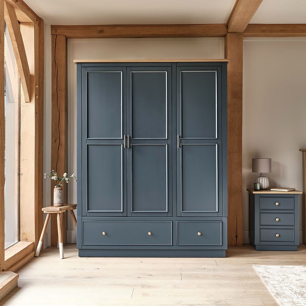 Richmond Smoked Oak Finish and Ink Blue Painted Hardwood Triple Wardrobe 1