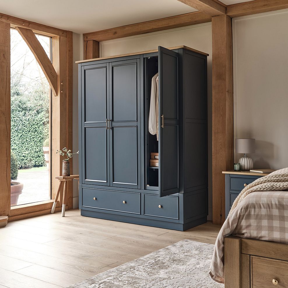 Richmond Smoked Oak Finish and Ink Blue Painted Hardwood Triple Wardrobe 6