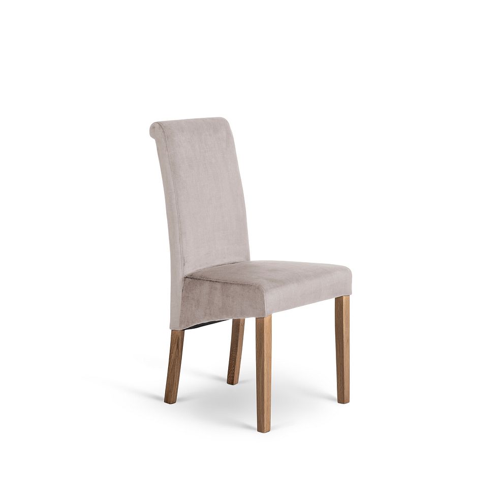 Richmond Smoked Oak Finish Extending Dining Table + 10 Scroll Back Chairs in Heritage Mink Velvet with Oak Legs 10