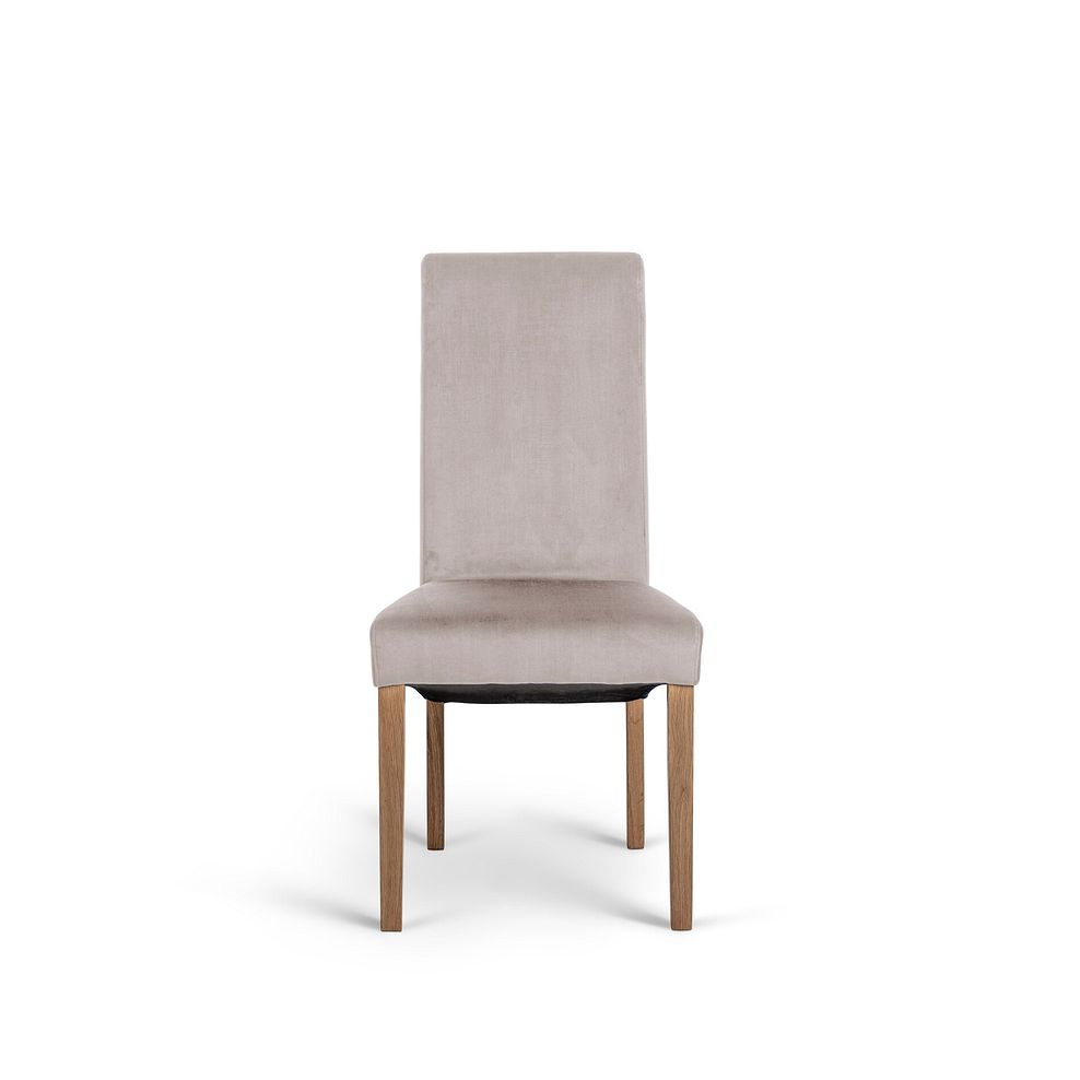 Richmond Smoked Oak Finish Extending Dining Table + 10 Scroll Back Chairs in Heritage Mink Velvet with Oak Legs 11