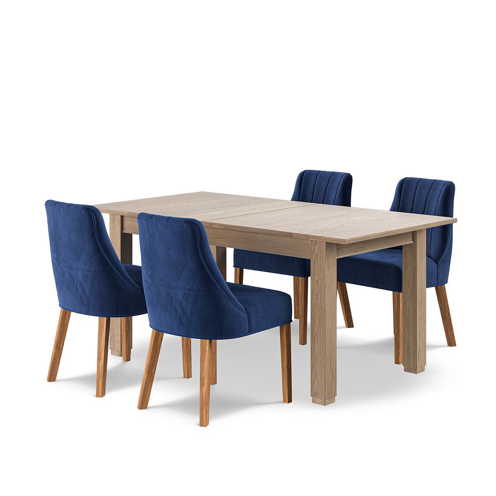 Richmond Smoked Oak Finish  Extending Dining Table + 4 Marlene Upholstered Chairs with Oak Legs in Midnight Velvet 1