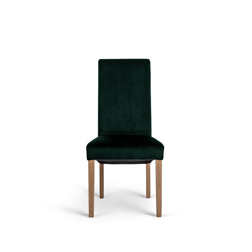 Richmond Smoked Oak Finish Extending Dining Table + 4 Scroll Back Chairs in Heritage Bottle Green Velvet with Oak Legs 11