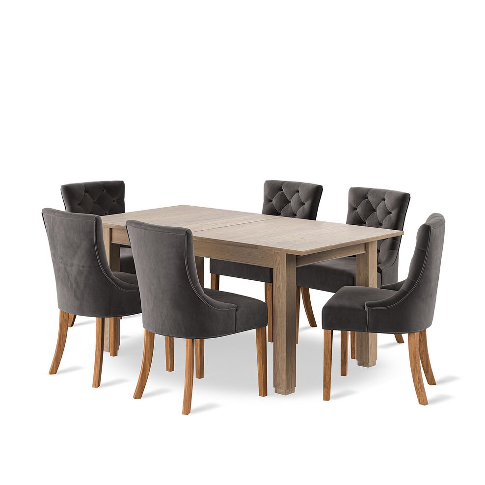 Richmond Smoked Oak Finish Extending Dining Table + 6 Isobel Button Back Chairs in Storm Grey Velvet with Natural Oak Legs 1