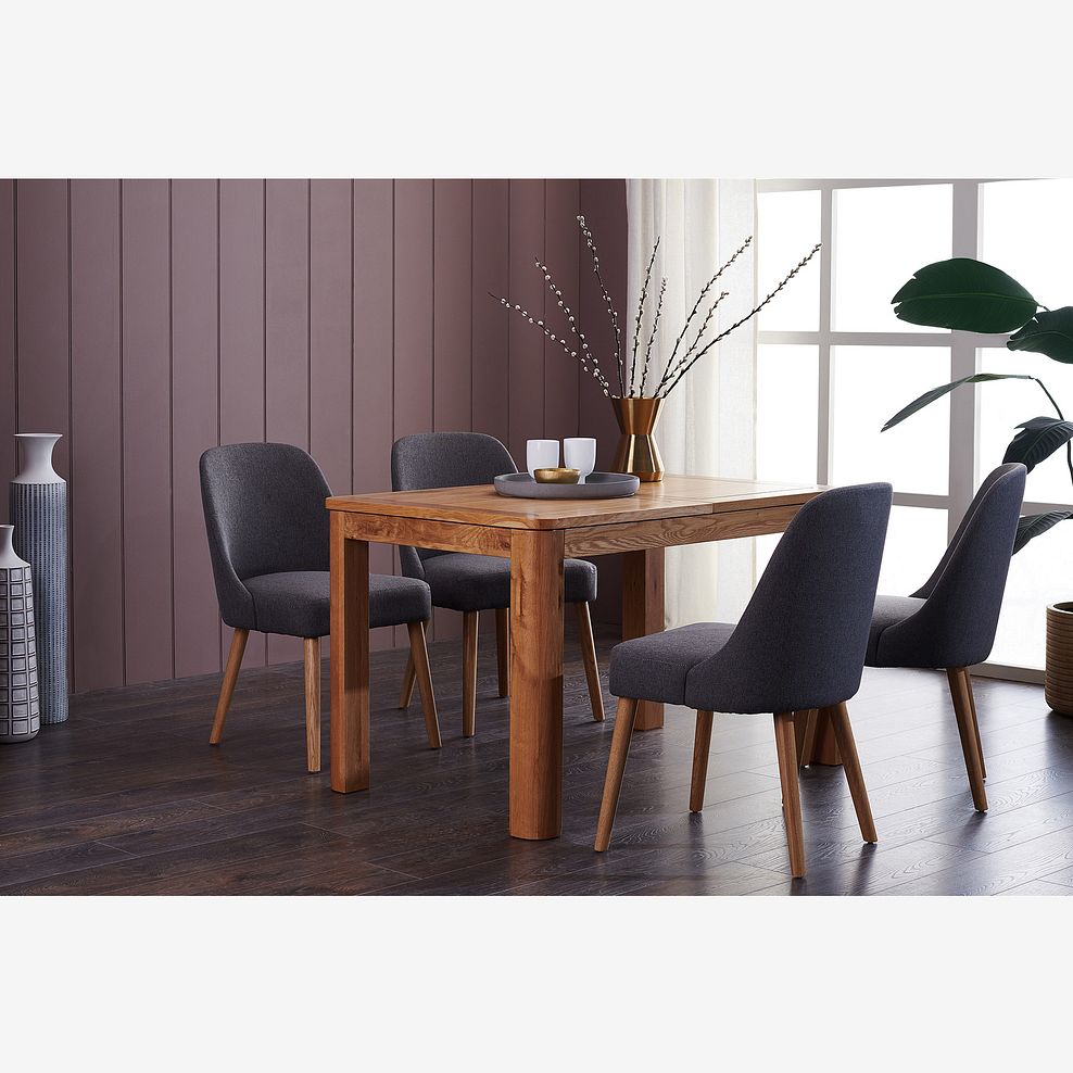 Romsey Natural Solid Oak 4ft 3" Extending Table with 4 Bette Chairs in Grey Fabric 1