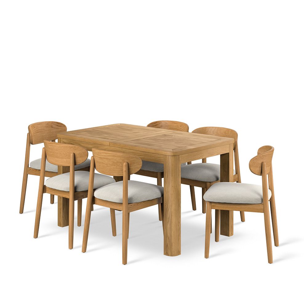 Romsey Natural Extending Dining Table and 6 Modern Natural Oak Chair with Verona Cream Fabric 1