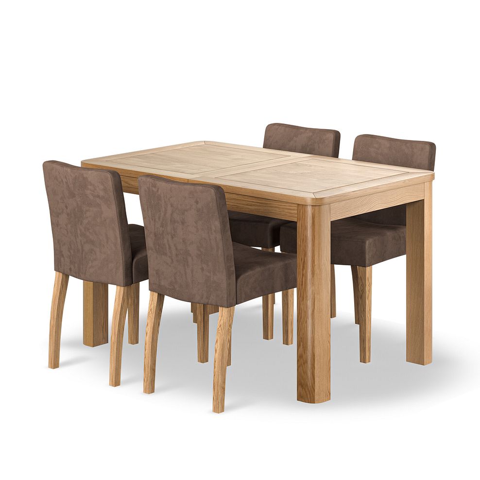 Romsey Natural Oak Extending Dining Table + 4 Dawson Chairs with Oak Legs in Suede Look Brown Fabric 1