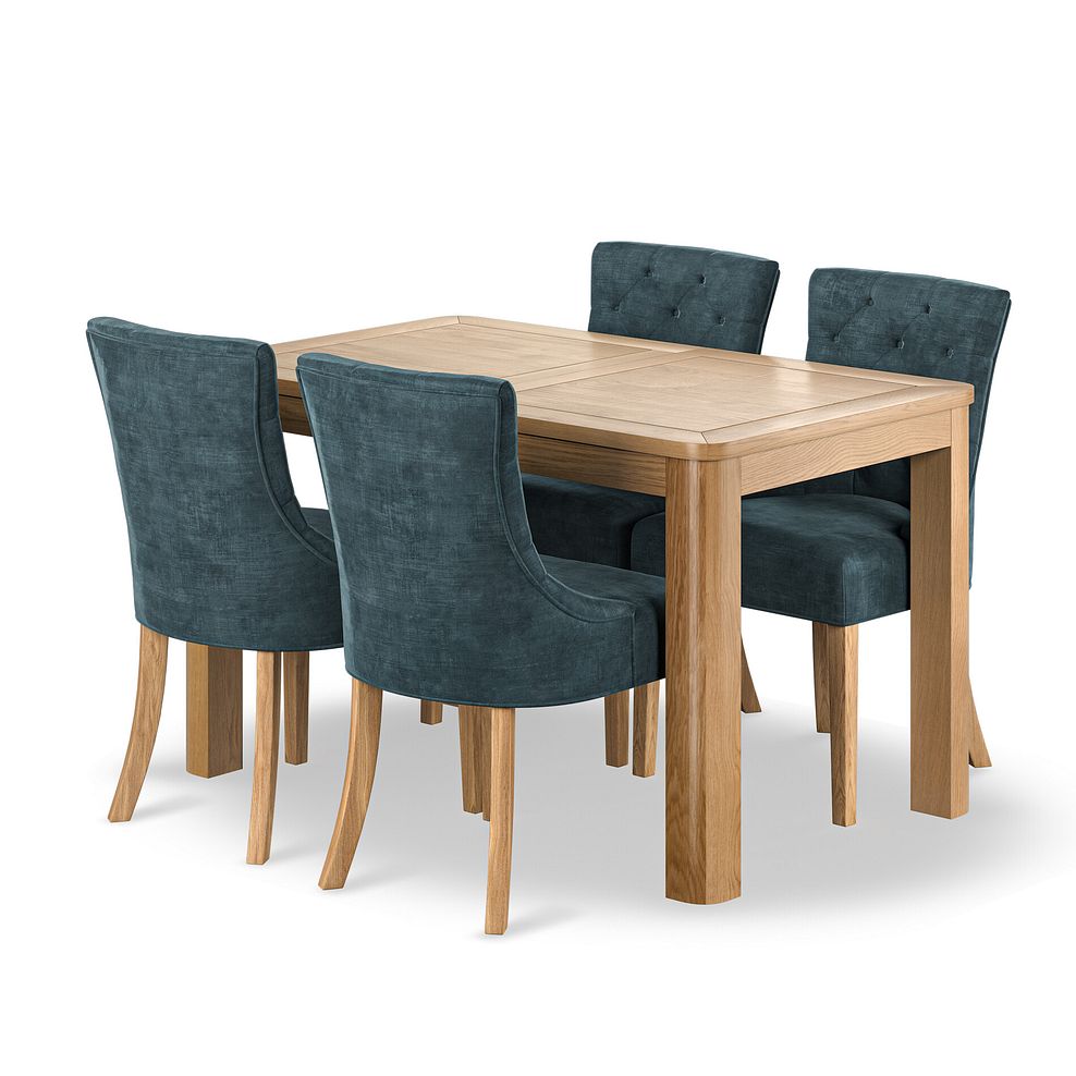 Romsey Natural Oak Extending Dining Table + 4 Isobel Button Back Chairs Seat in Heritage Airforce Velvet 1