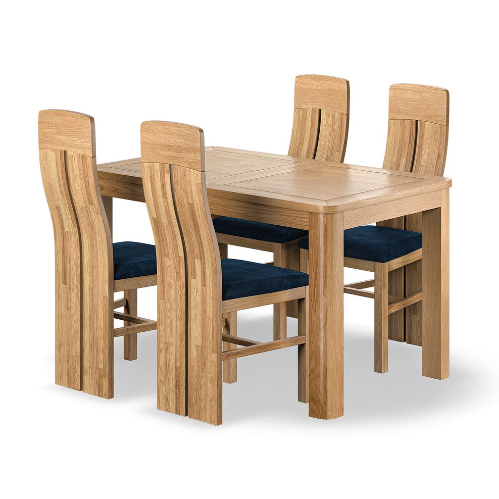 Romsey Natural Oak Extending Dining Table + 4 Lily Natural Oak Dining Chairs with Heritage Royal Blue Velvet Seat 1