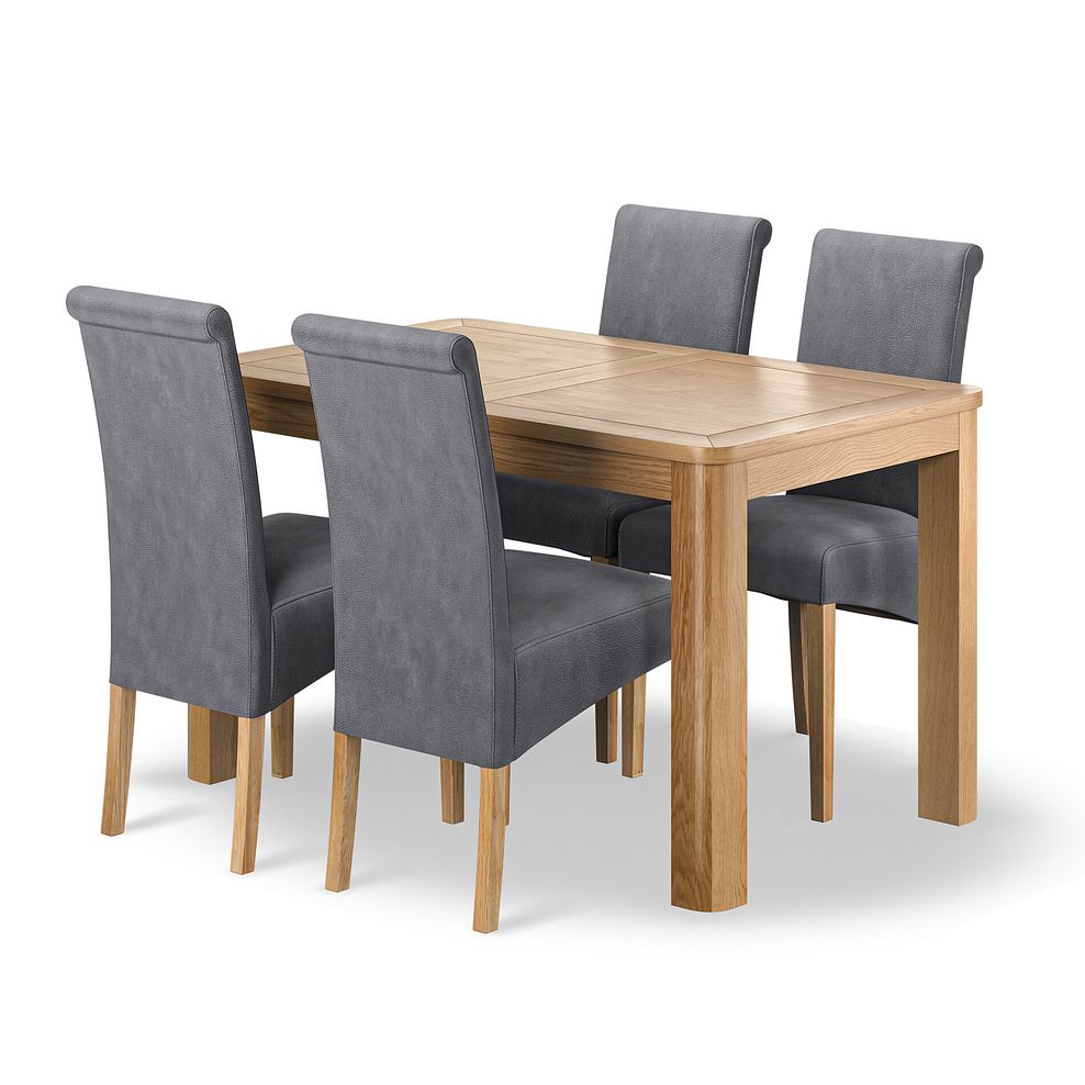 Romsey Natural Oak Extending Dining Table + 4 Scroll Back Chairs in Dappled Silver Fabric with Solid Oak Legs 1