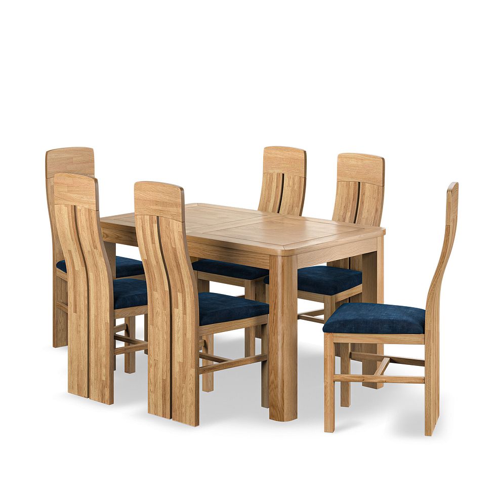 Romsey Natural Oak Extending Dining Table + 6 Lily Natural Oak Dining Chairs with Heritage Royal Blue Velvet Seat 1