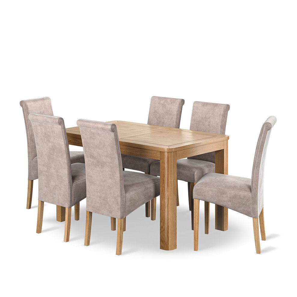 Romsey Natural Oak Extending Dining Table + 6 Scroll Back Chairs in Heritage Mink Velvet with Oak Legs 1