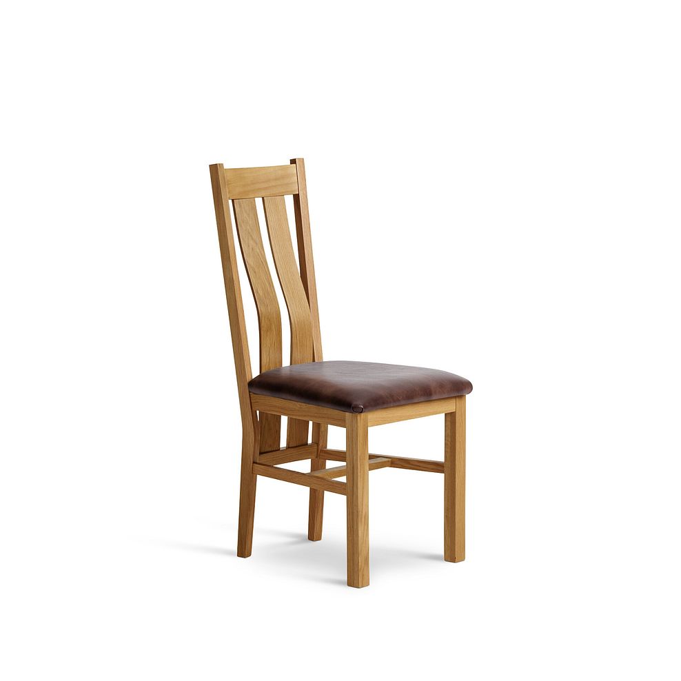 Romsey Natural Solid Oak 4ft 3 Extending Dining Table + 4 Arched Back Natural Solid Oak Chair with Vintage Brown Leather Look Fabric Seat 4