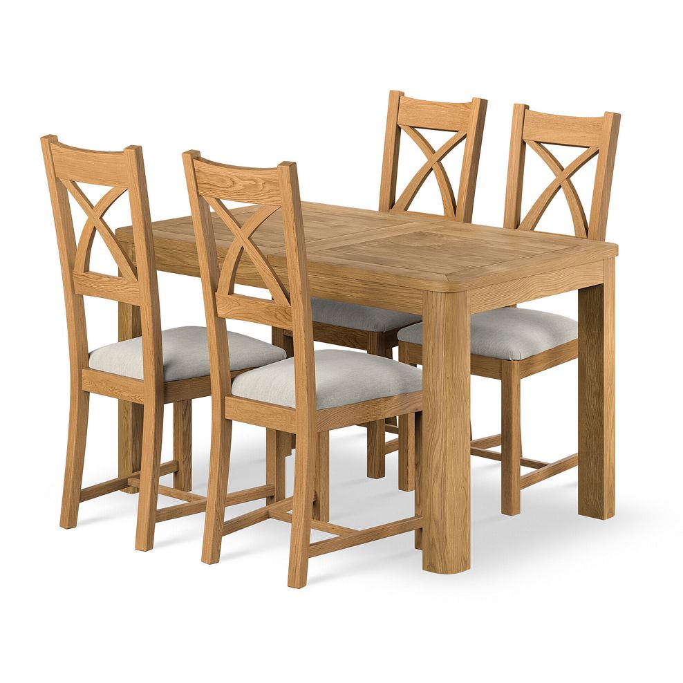 Romsey Natural Solid Oak 4ft 3 Extending Dining Table + 4 Cross Back Natural Solid Oak Chair with Verona Cream Fabric Seat 1