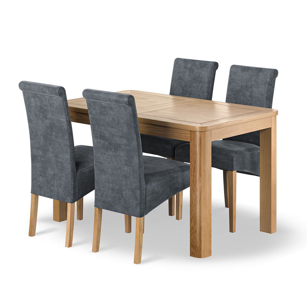 Romsey Natural Oak Extending Dining Table + 4 Scroll Back Chairs in Heritage Granite Velvet 1
