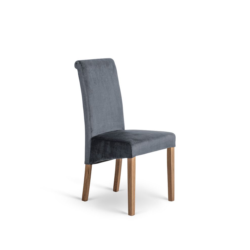 Romsey Natural Oak Extending Dining Table + 4 Scroll Back Chairs in Heritage Granite Velvet 4