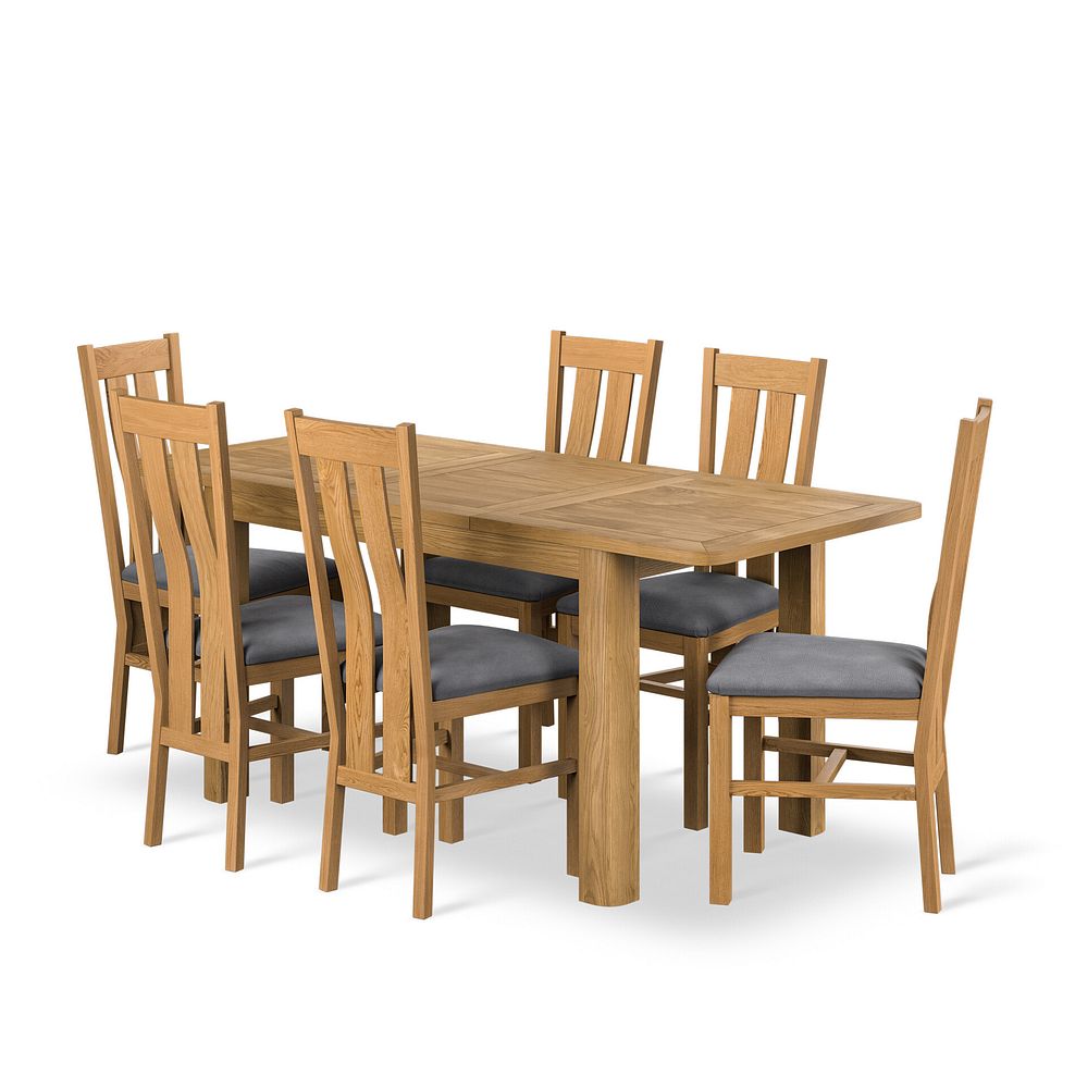 Romsey Natural Solid Oak 4ft 3" Extending Dining Table + 6 Arched Back Natural Solid Oak Chair with Dappled  Silver Fabric Seat 1