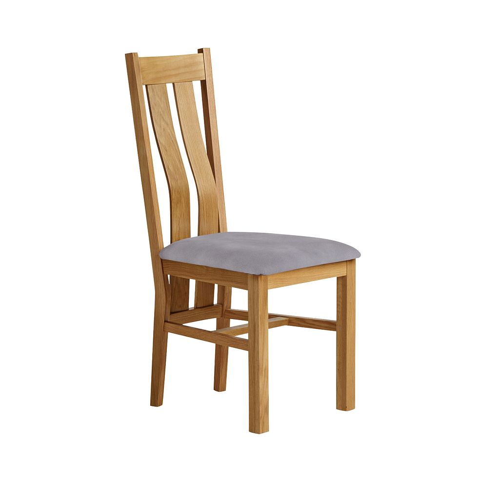 Romsey Natural Solid Oak 4ft 3" Extending Dining Table + 6 Arched Back Natural Solid Oak Chair with Dappled  Silver Fabric Seat 4