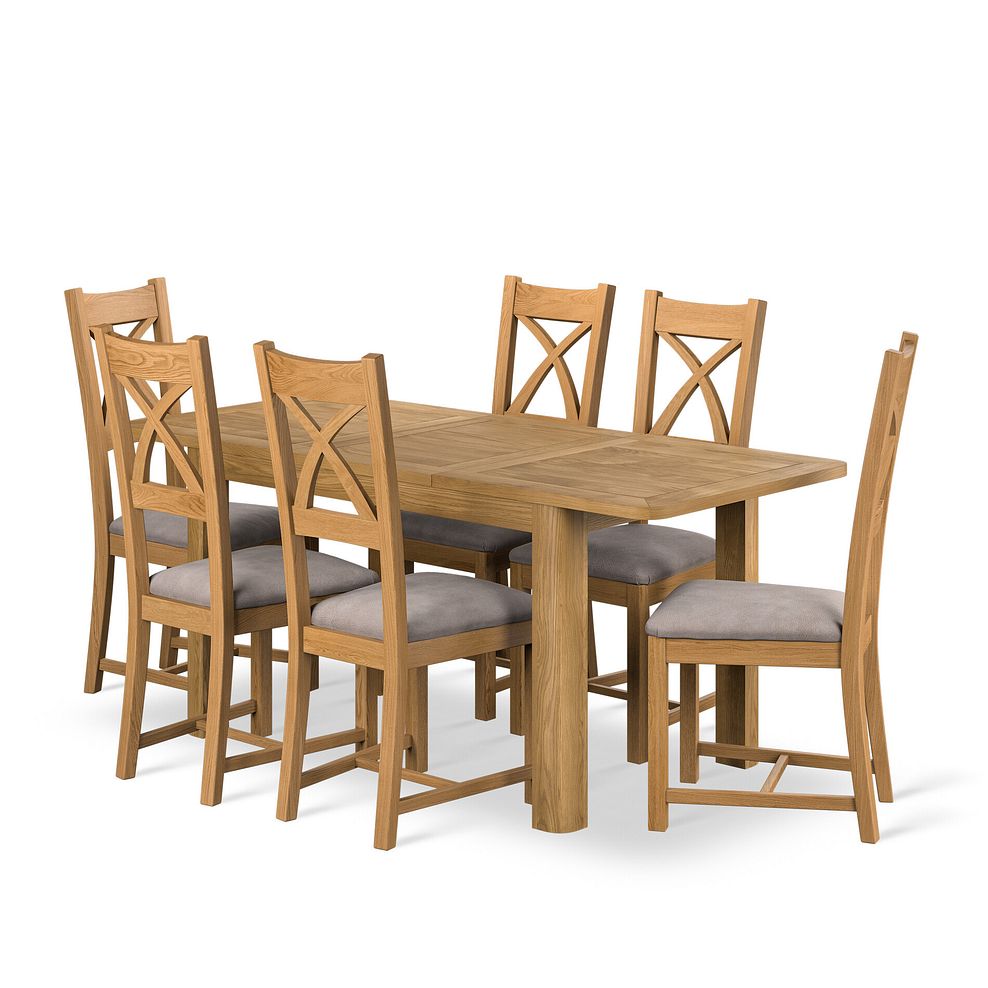 Romsey Natural Solid Oak 4ft 3" Extending Dining Table + 6 Cross Back Natural Solid Oak Chair with Dappled Beige Fabric Seat 1