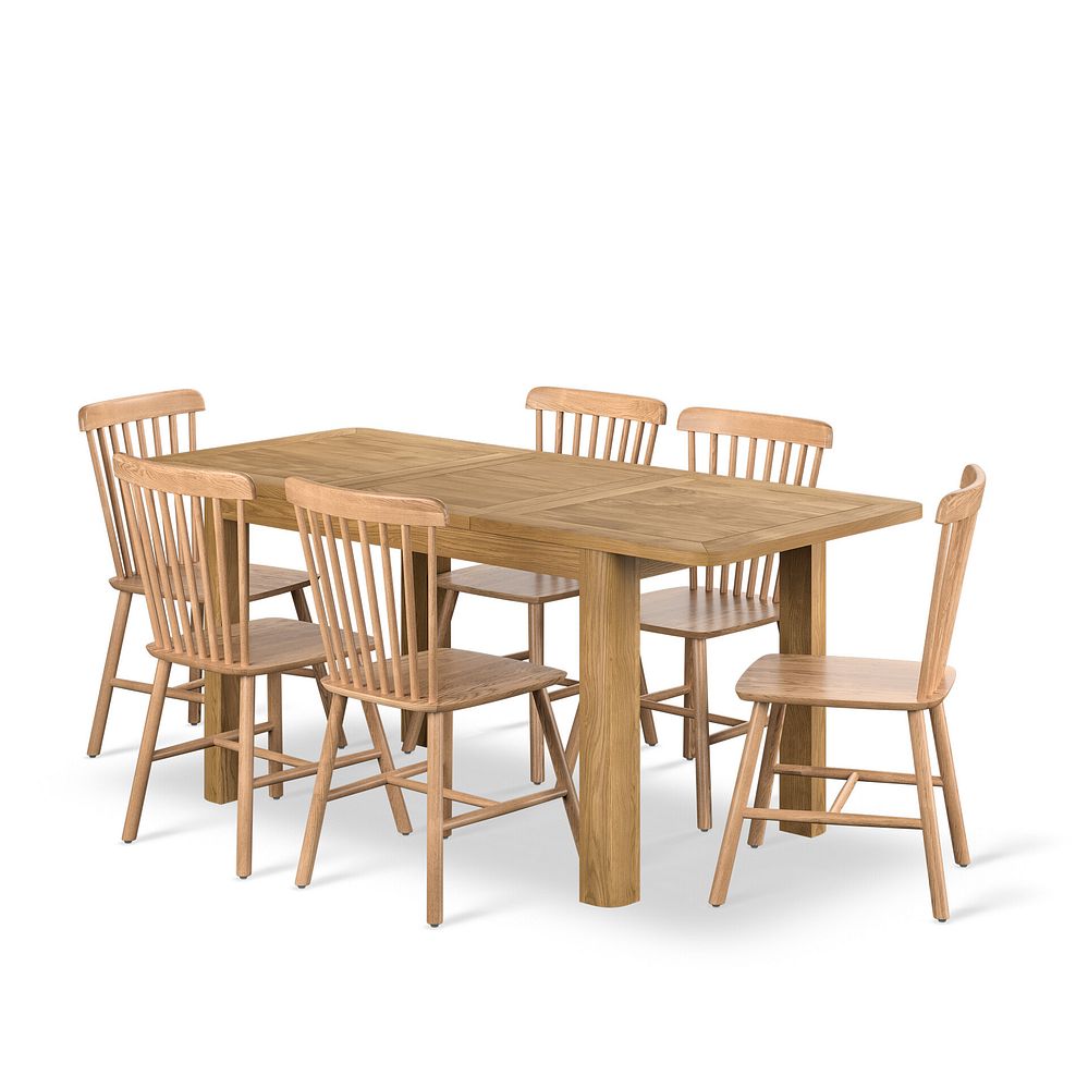 Romsey Natural Solid Oak 4ft 3 Extending Dining Table + 6 Kingham Natural Oak Spindle Chair 1