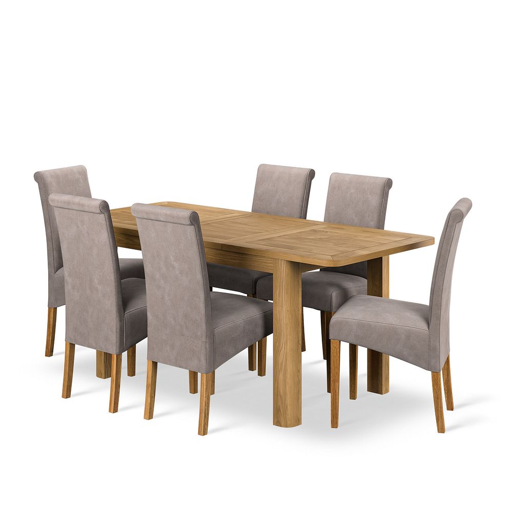 Romsey Natural Solid Oak 4ft 3" Extending Dining Table + 6 Scroll Back Chair in Dappled Beige Fabric  with Solid Oak Legs 1
