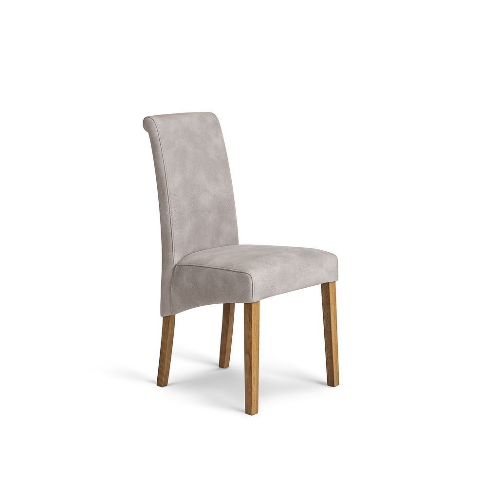 Romsey Natural Solid Oak 4ft 3" Extending Dining Table + 6 Scroll Back Chair in Dappled Beige Fabric  with Solid Oak Legs 4