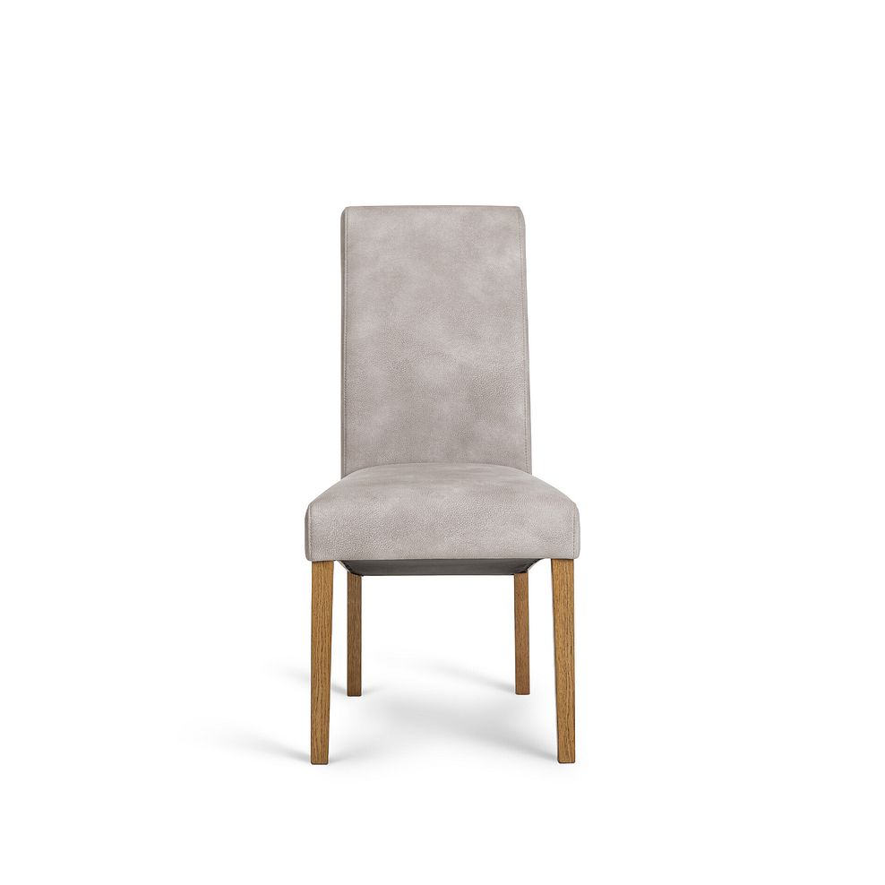 Romsey Natural Solid Oak 4ft 3" Extending Dining Table + 6 Scroll Back Chair in Dappled Beige Fabric  with Solid Oak Legs 5