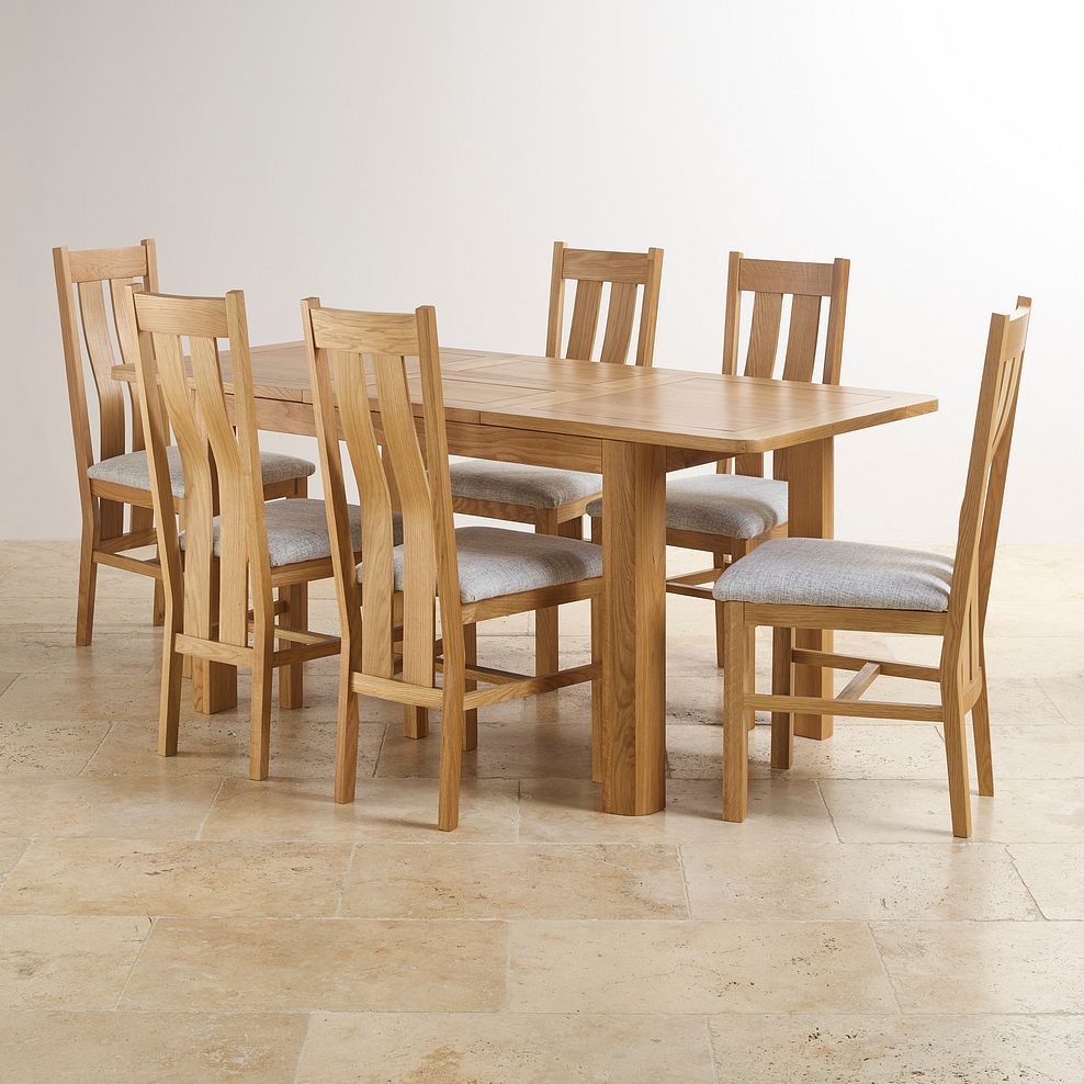 Romsey Natural Solid Oak Extending Table and 6 Arched Back Chairs with Plain Grey Fabric Seats 2