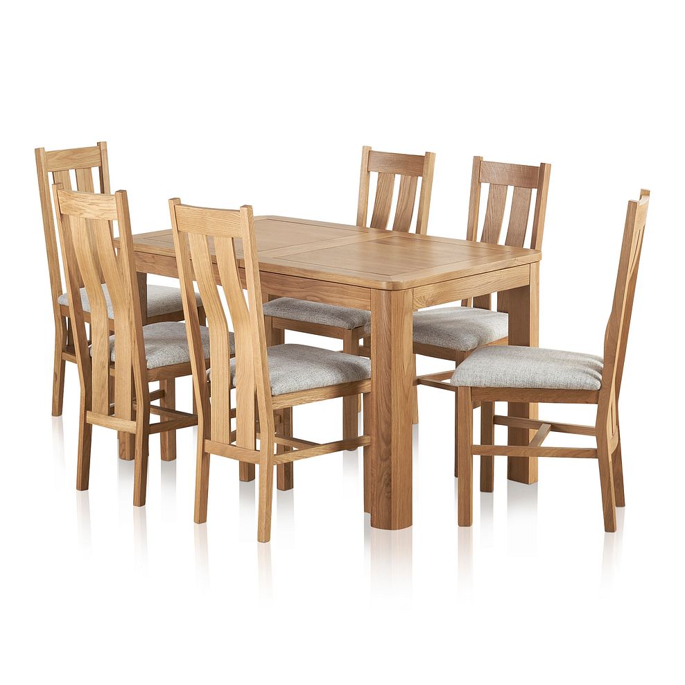 Romsey Natural Solid Oak Extending Table and 6 Arched Back Chairs with Plain Grey Fabric Seats 1