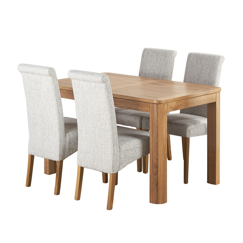 Romsey Natural Solid Oak Extending Dining Table and 4 Scroll Back Plain Grey Fabric Chairs 1