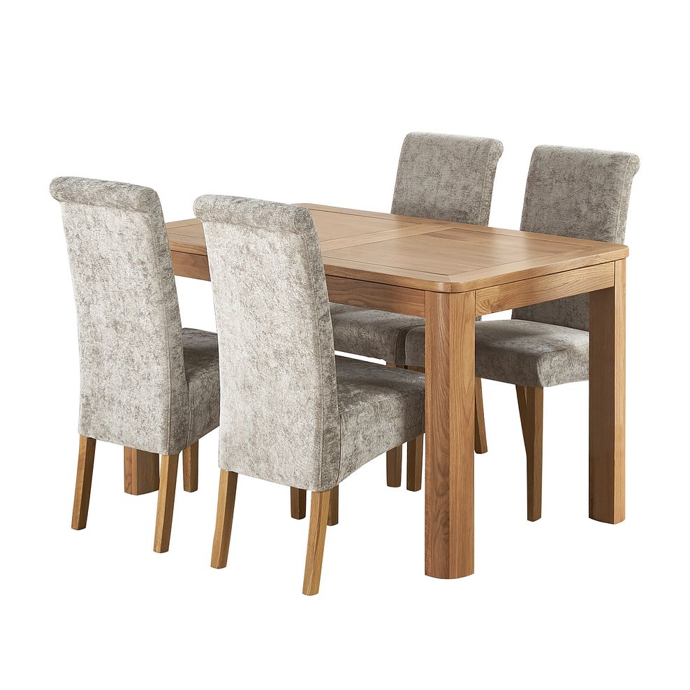 Romsey Natural Solid Oak Extending Dining Table with 4 Scroll Back Plain Truffle Fabric Chairs 1