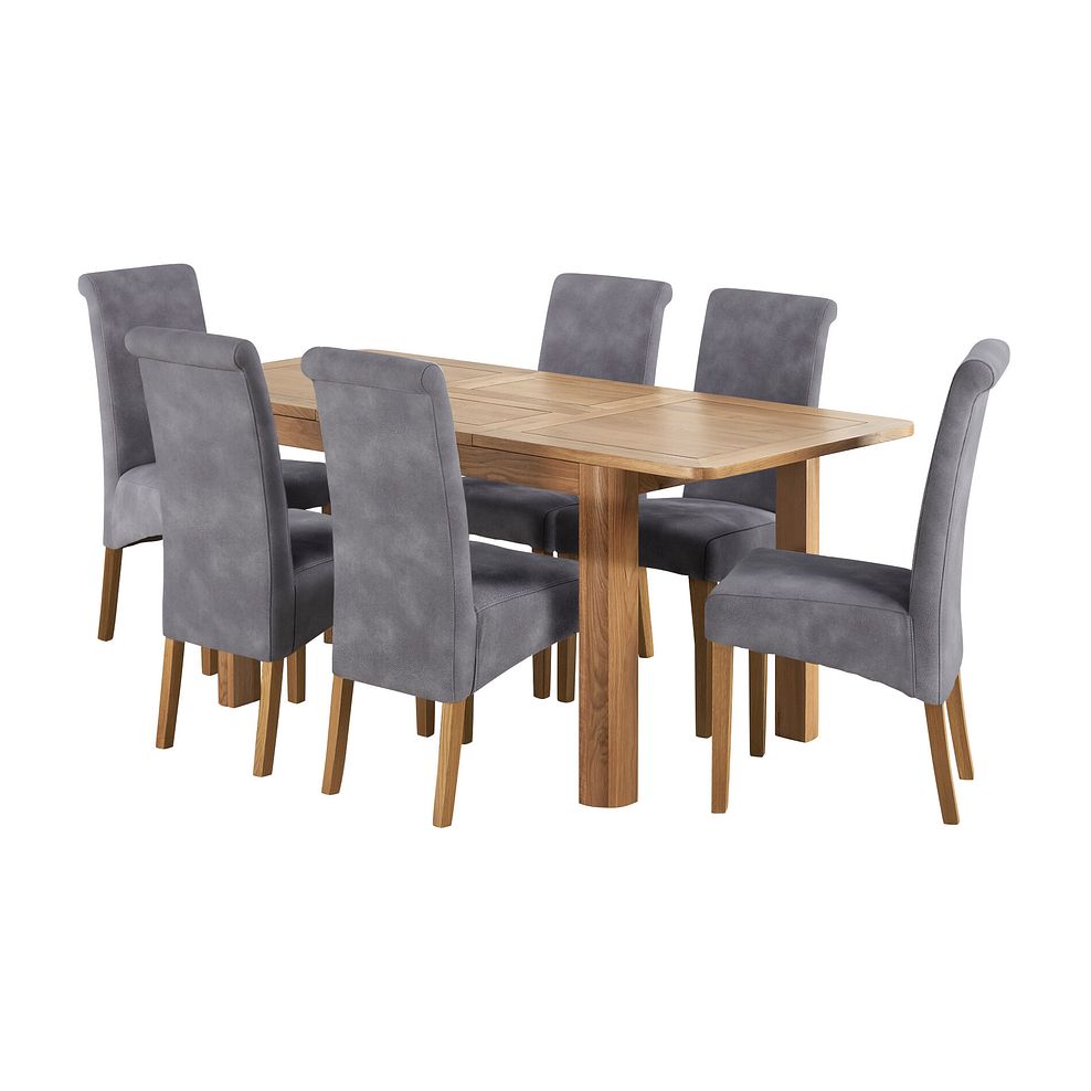 Romsey Natural Solid Oak Extending Dining Table and 6 Scroll Back Dappled Silver Fabric Chairs 3