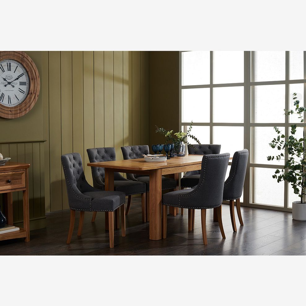 Romsey Natural Solid Oak Extending Dining Table and 6 Vivien Button Back Chair in Grey Fabric Thumbnail 1