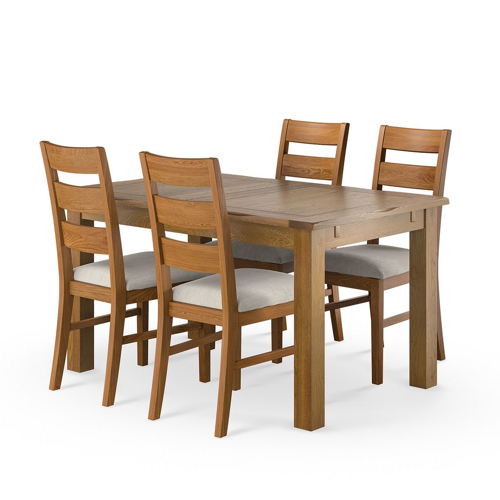 Rushmere Rustic Extending Dining Table and 4 Linear Rustic Oak Chair with Verona Cream Fabric 1