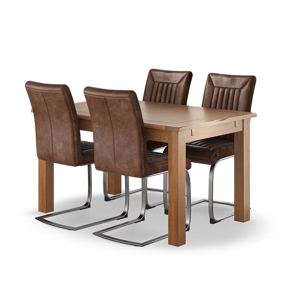 Rushmere Rustic Oak Extending Dining Table + 4 Bailey Vintage Tan Dining Chairs with Steel Metal Frame 1