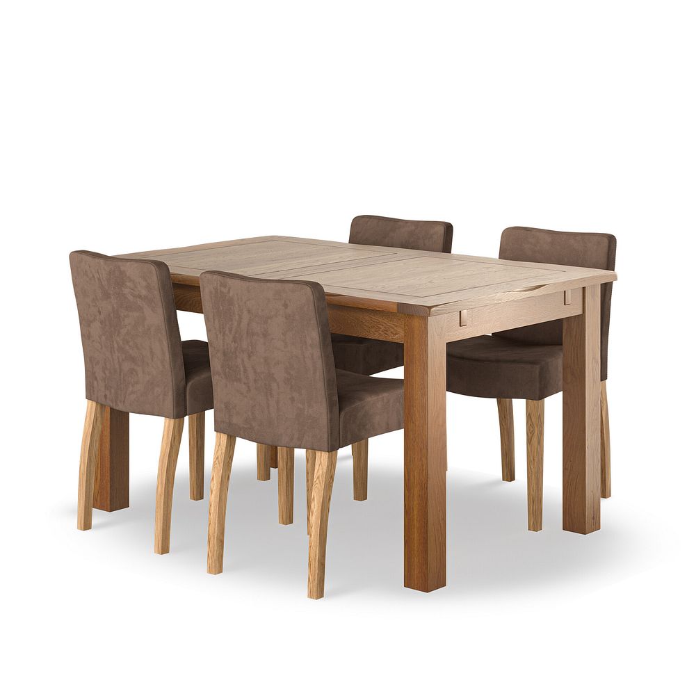 Rushmere Rustic Oak Extending Dining Table + 4 Dawson Chairs with Oak Legs in Suede Look Brown Fabric 1