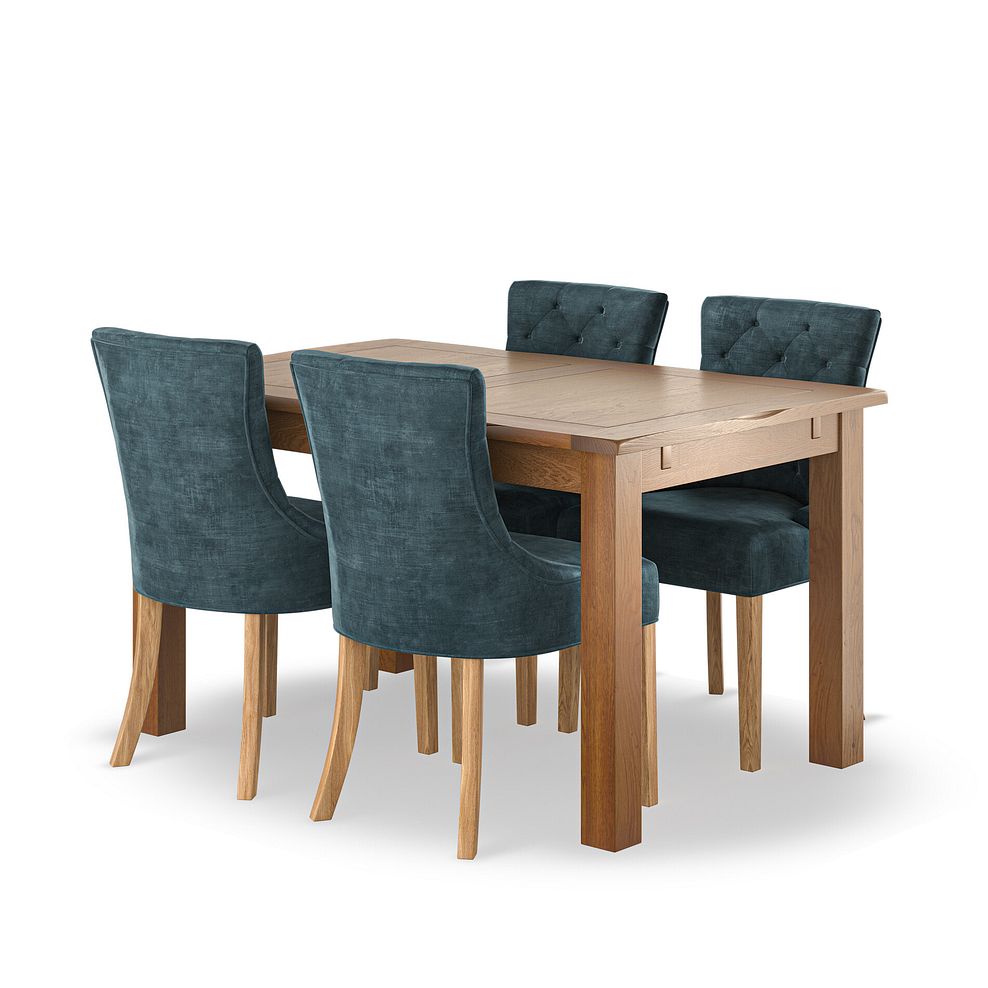 Rushmere Rustic Oak Extending Dining Table + 4  Isobel Button Back Chairs Seat in Heritage Airforce Velvet 1