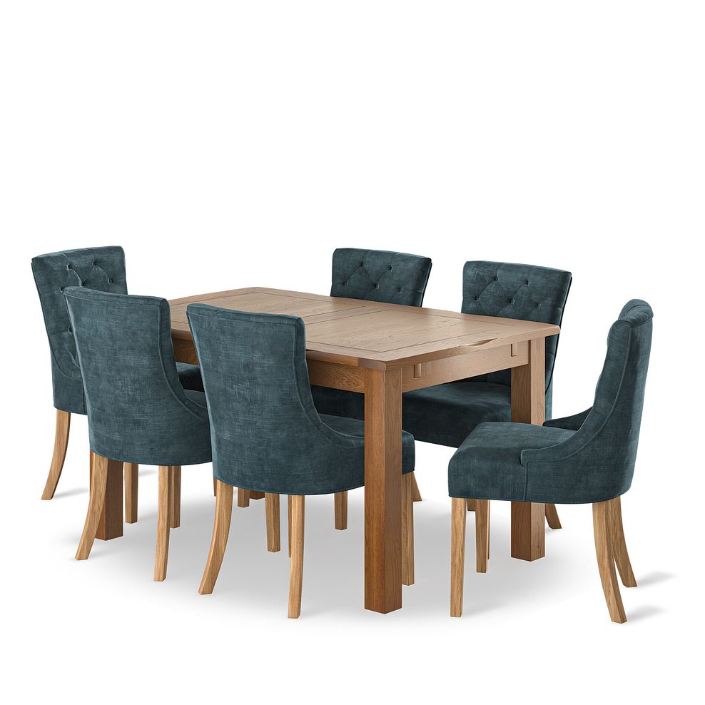 Rushmere Rustic Oak Extending Dining Table + 6  Isobel Button Back Chairs Seat in Heritage Airforce Velvet 1