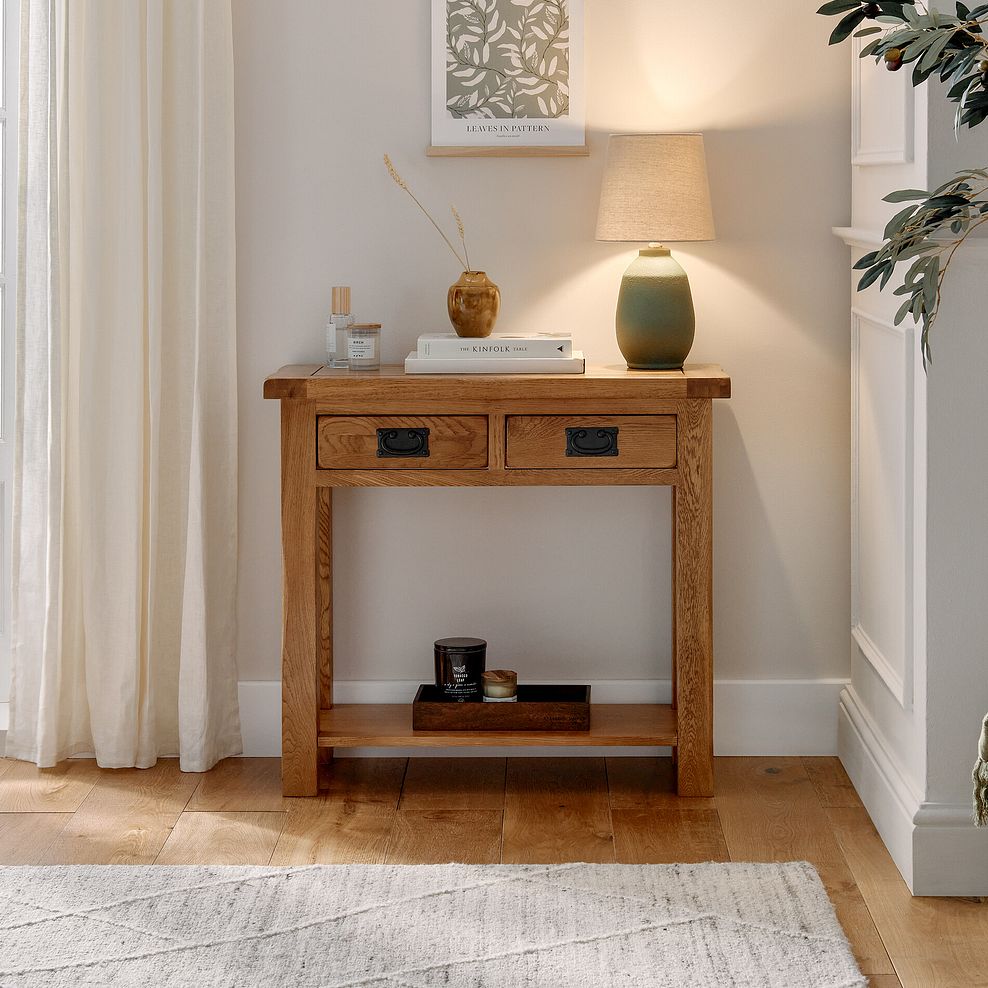 Original Rustic Solid Oak Console Table 1