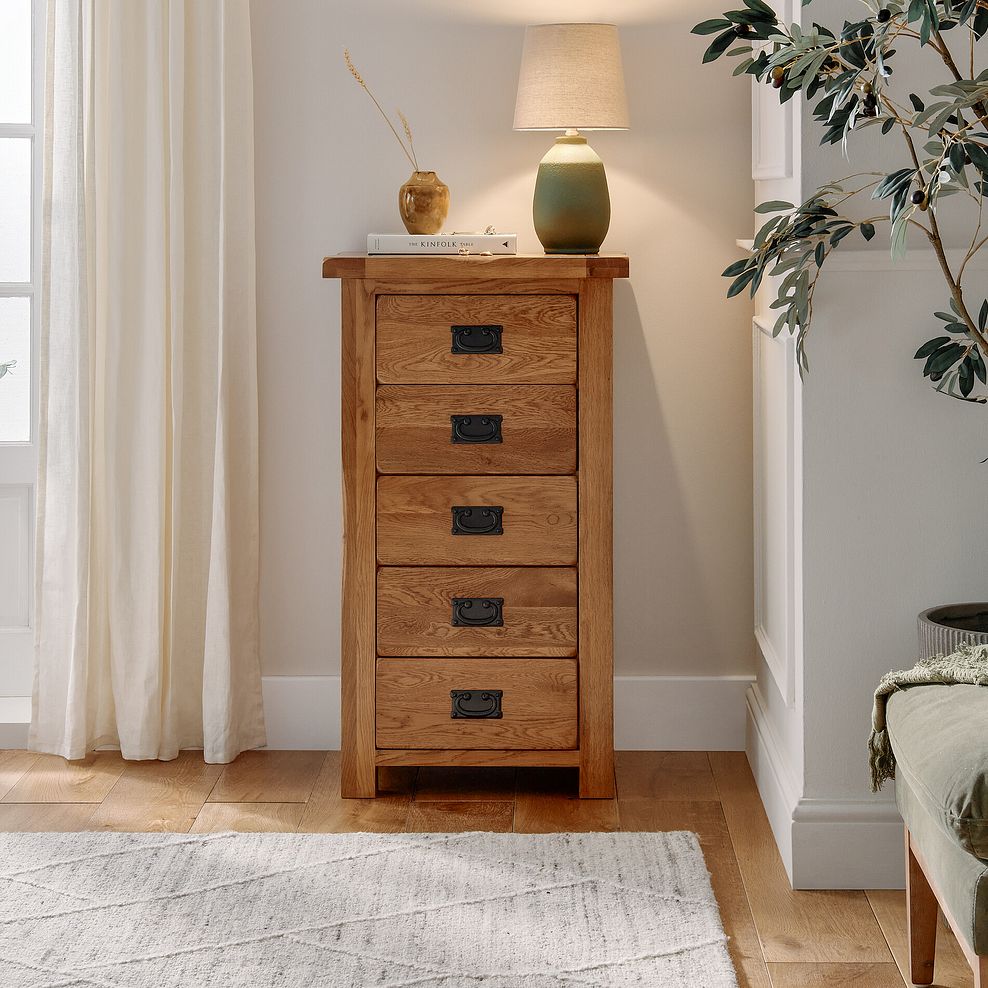 Original Rustic Solid Oak 5 Drawer Tallboy 1