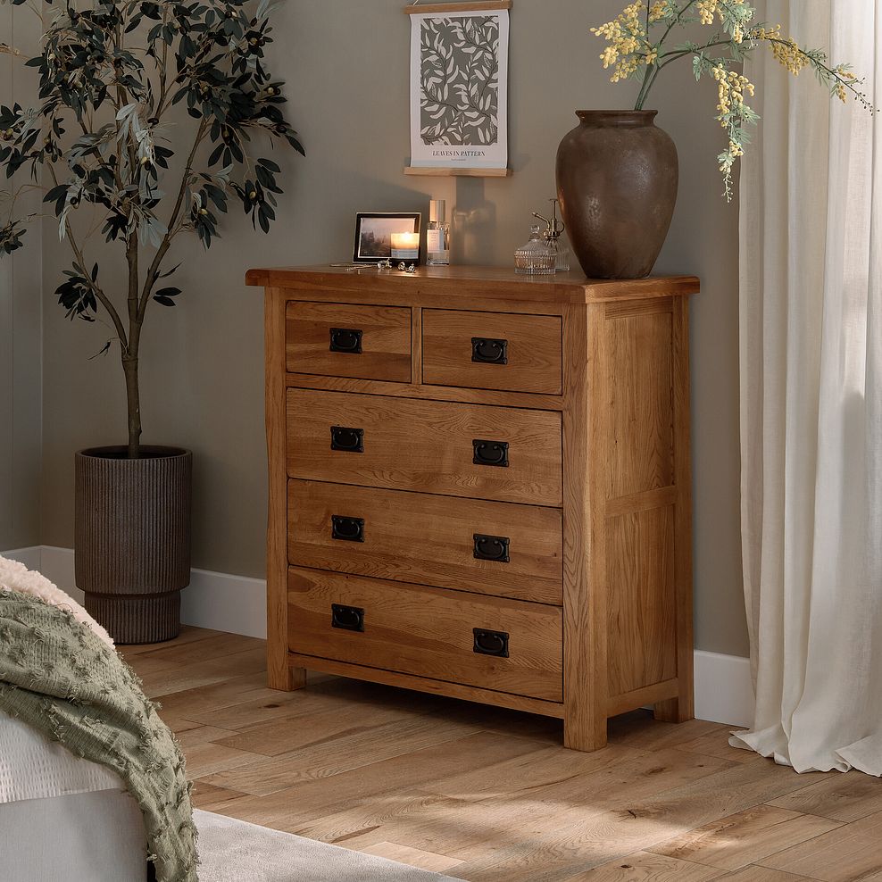 Original Rustic Solid Oak 3+2 Chest of Drawers 2