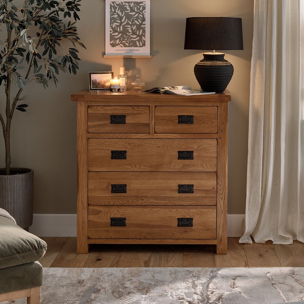 Original Rustic Solid Oak 3+2 Chest of Drawers 1
