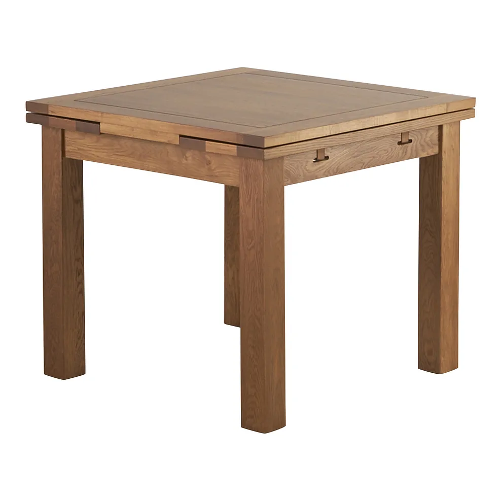 Sherwood Rustic Solid Oak 3ft Extending Table and 4 Wave Back Chairs with Plain Grey Fabric Seats 5
