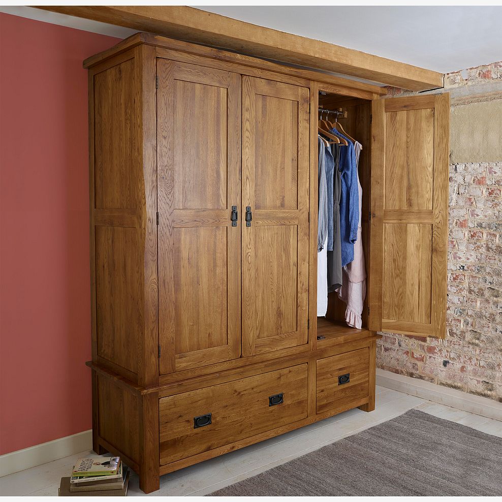 Original Rustic Solid Oak Triple Wardrobe 1