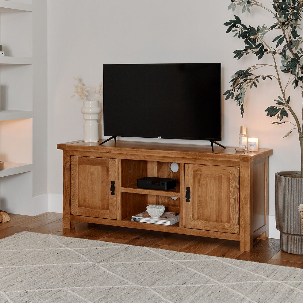 Original Rustic Solid Oak Large TV Cabinet 2