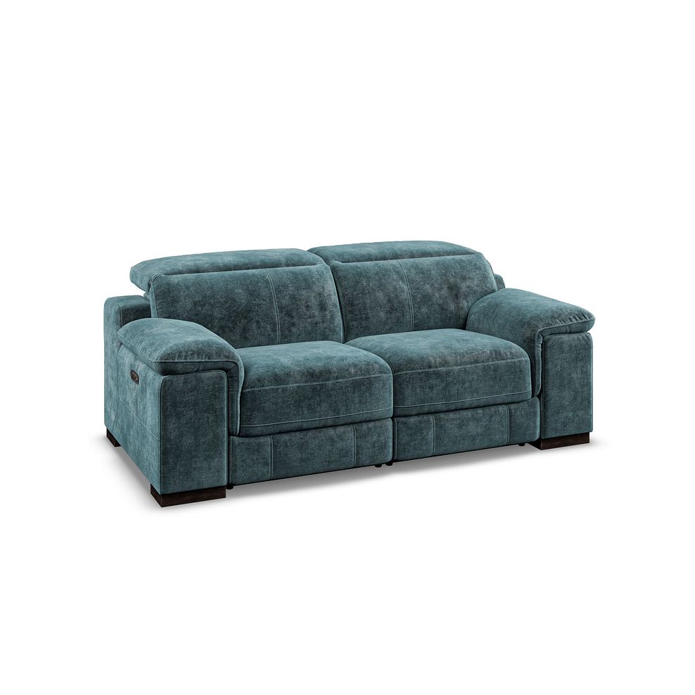 Santino 2 Seater Recliner Sofa With Power Headrest in Descent Blue Fabric 1