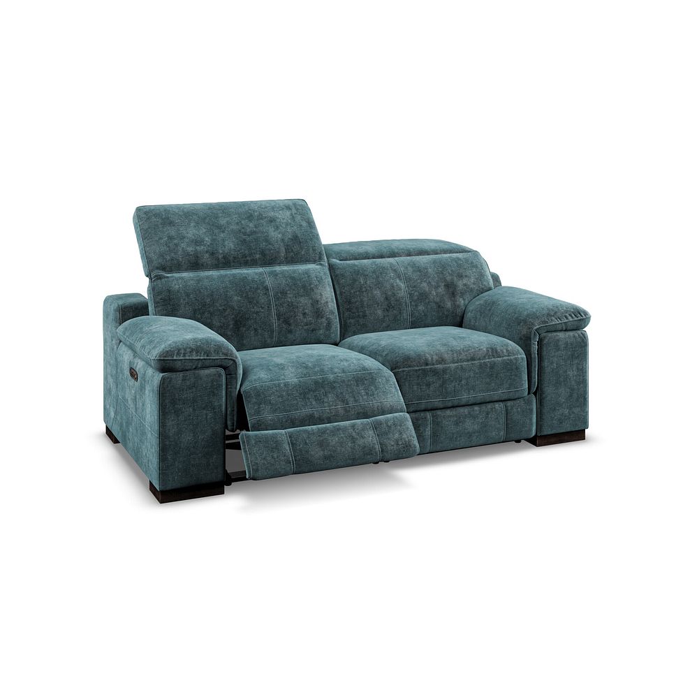 Santino 2 Seater Recliner Sofa With Power Headrest in Descent Blue Fabric 3