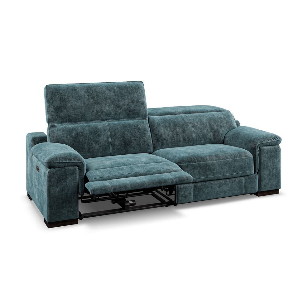 Santino 3 Seater Recliner Sofa With Power Headrest in Descent Blue Fabric Thumbnail 4