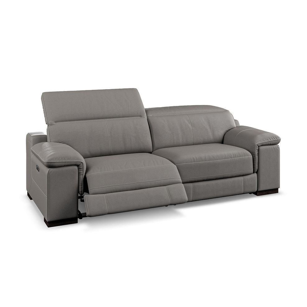 Santino 3 Seater Recliner Sofa With Power Headrest in Elephant Grey Leather 3